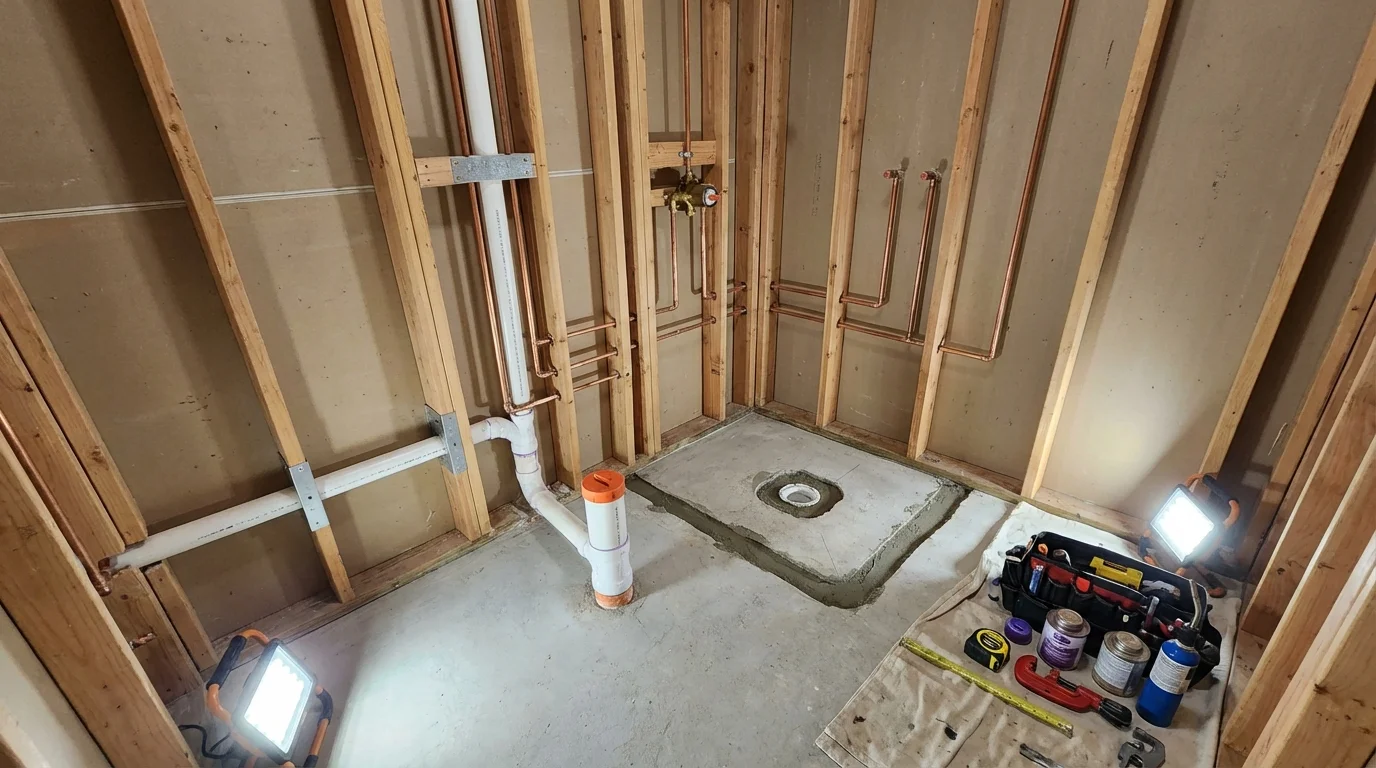 Bathroom rough-in plumbing during remodel by Johns Plumbing LLC in Campbell